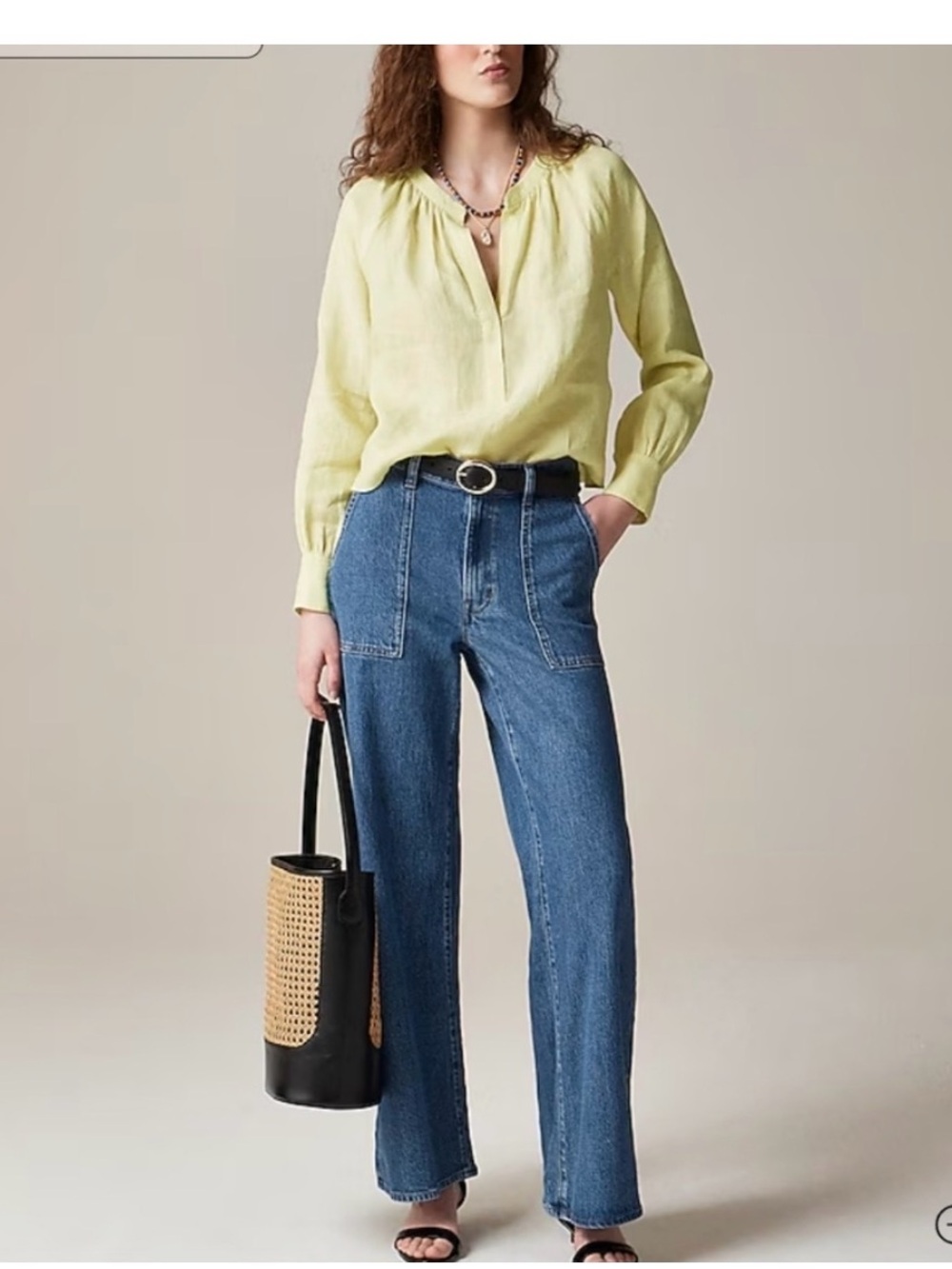NWT J. Crew Cabana Yellow Split-Neck Blouse in linen